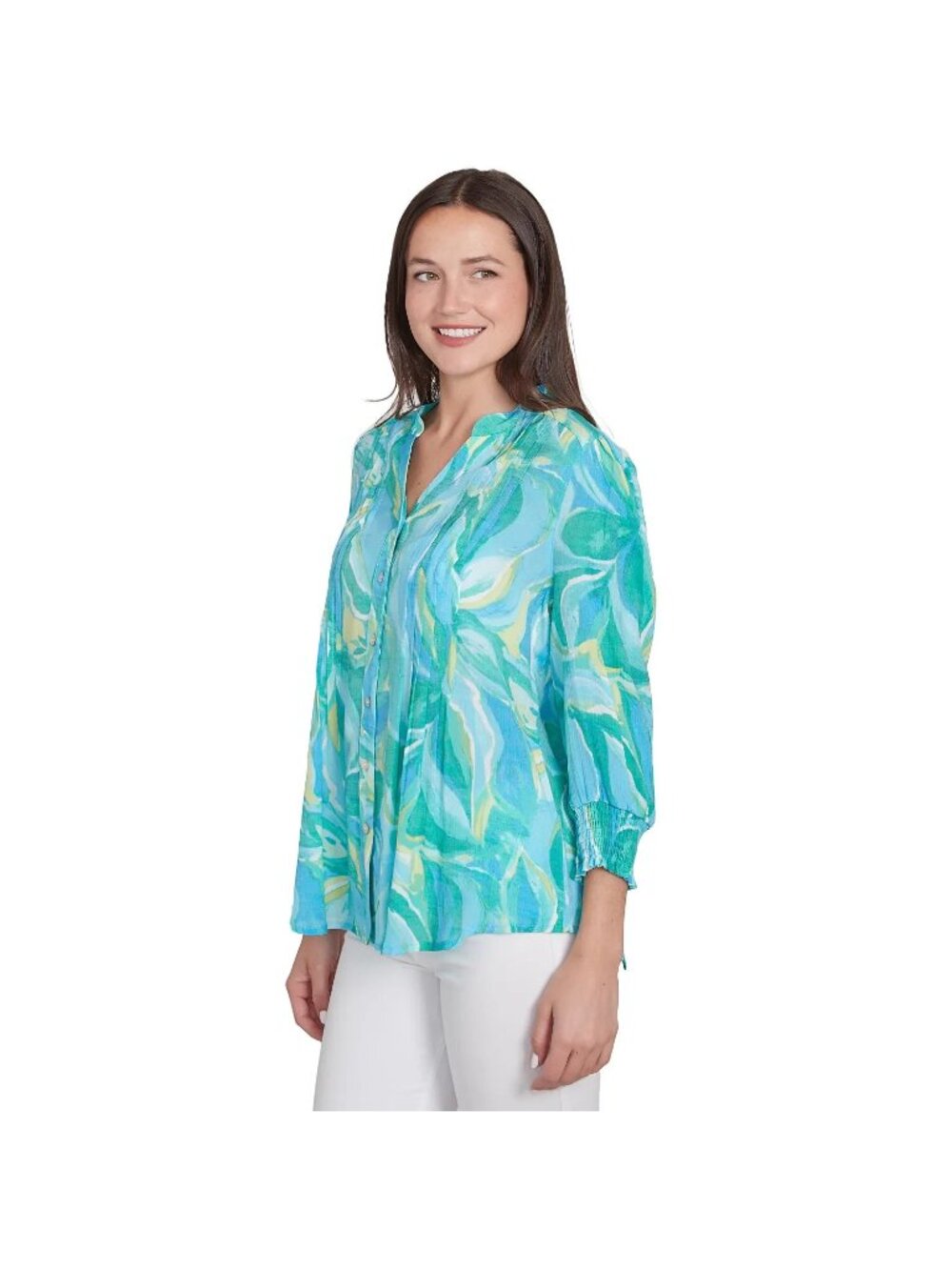 Ruby Rd. Plus Size 1X Abstract Ocean Blouse Button Top Green Blue MSRP $64 - Picture 4 of 5